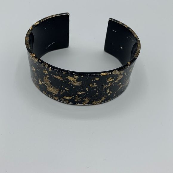 Acrylic cuff bracelet resin gold leaf black retro - Picture 7 of 9